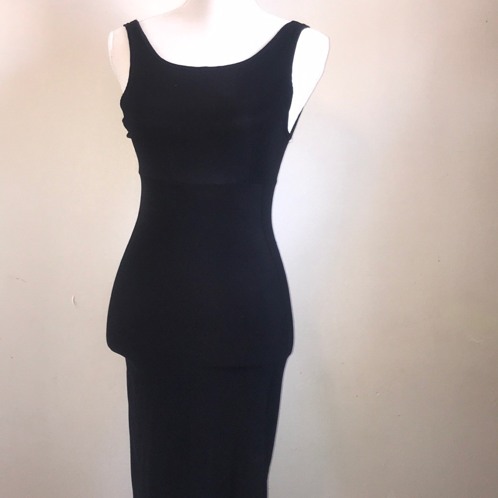 Long black cut up dress